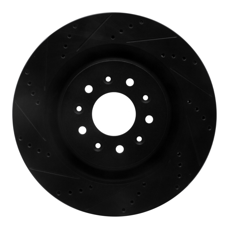 Jaguar XKR Brake Rotor (1) - Front Left - R1 Concepts - Drilled & Slotted - Black - `00-`06